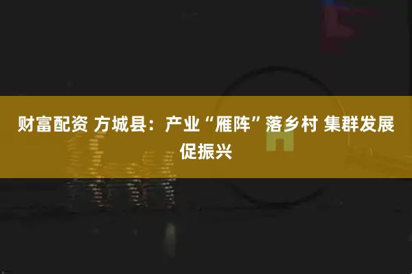财富配资 方城县：产业“雁阵”落乡村 集群发展促振兴